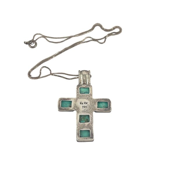 EXEX 925 Sterling Silver Claudia Agudelo Turquoise Cross Pendant Necklace Inlaid - Picture 4 of 9